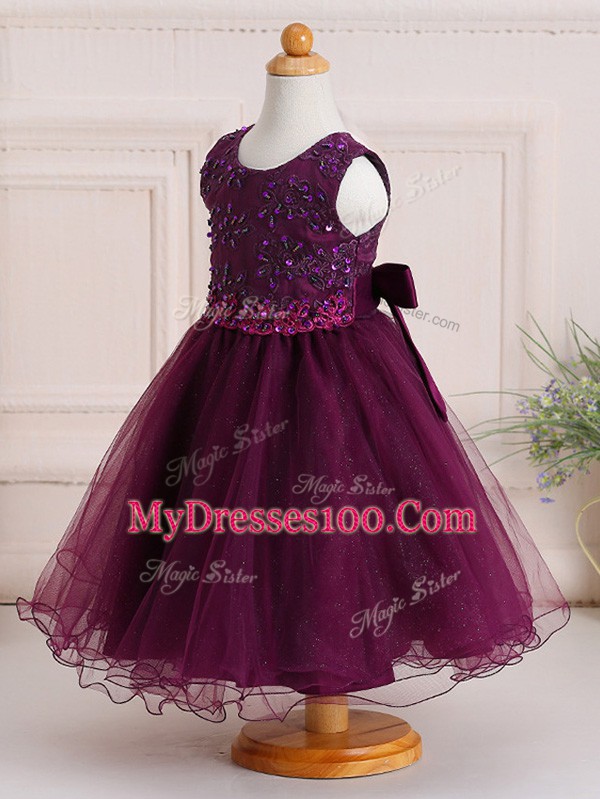 Burgundy Sleeveless Tulle Zipper Pageant Gowns For Girls for Wedding Party
