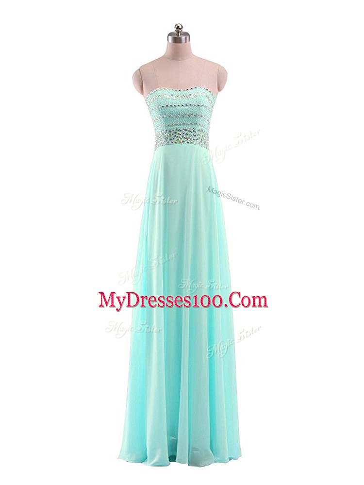 Aqua Blue Sleeveless Floor Length Beading Zipper Custom Made