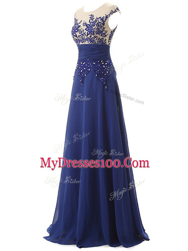 Sweet Blue Sleeveless Chiffon Zipper Prom Dress for Prom and Military Ball and Sweet 16