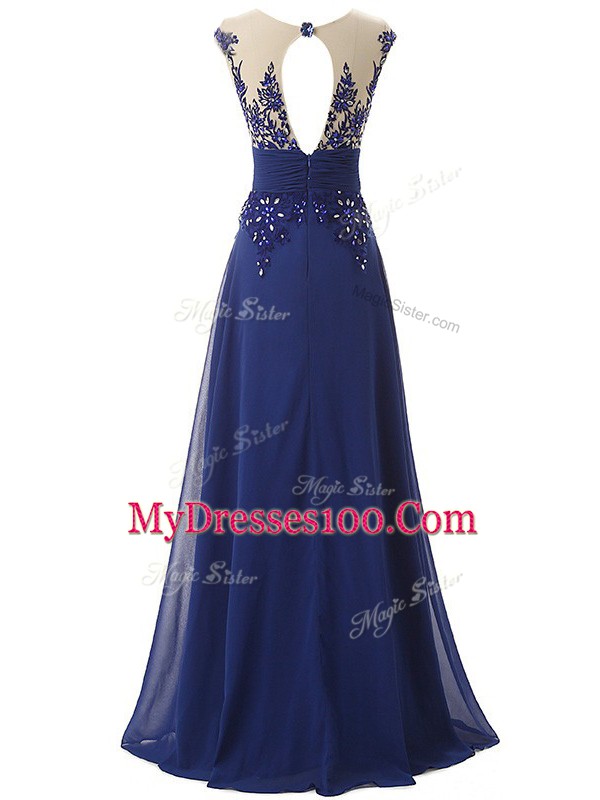 Sweet Blue Sleeveless Chiffon Zipper Prom Dress for Prom and Military Ball and Sweet 16