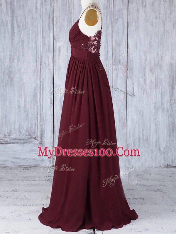 Burgundy Zipper Straps Appliques Damas Dress Chiffon Sleeveless