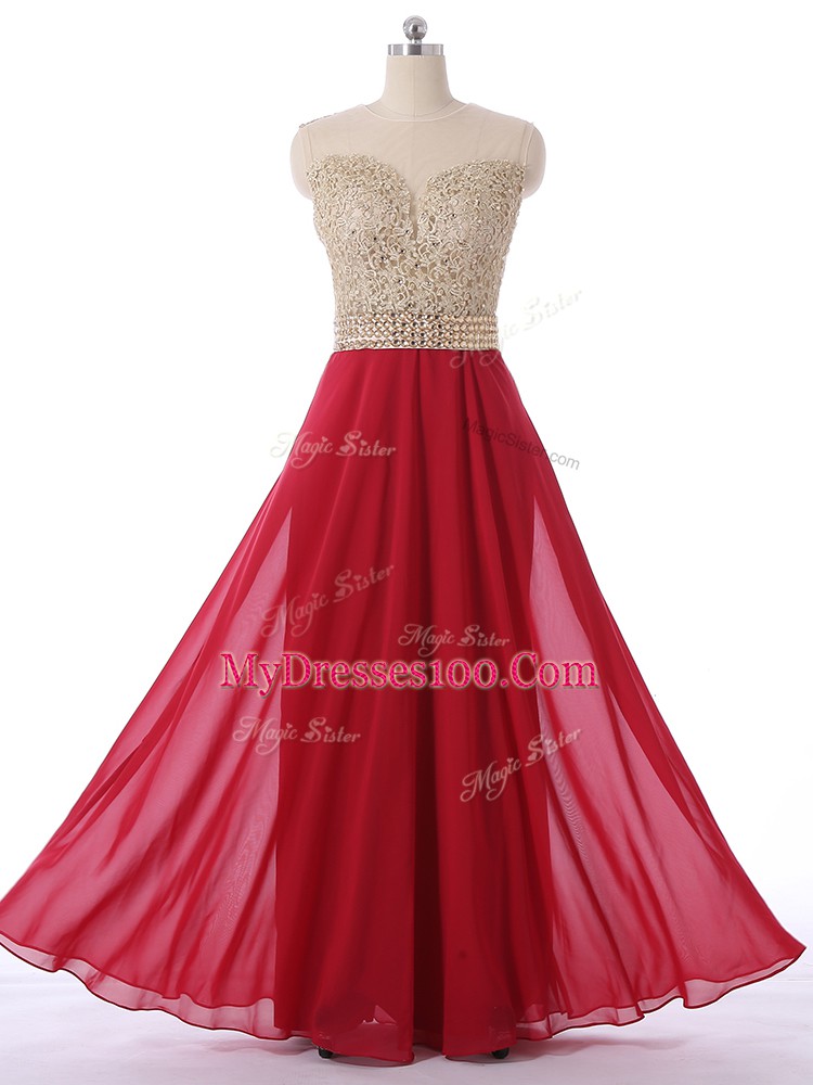 Scoop Sleeveless Chiffon Quinceanera Court Dresses Beading Zipper