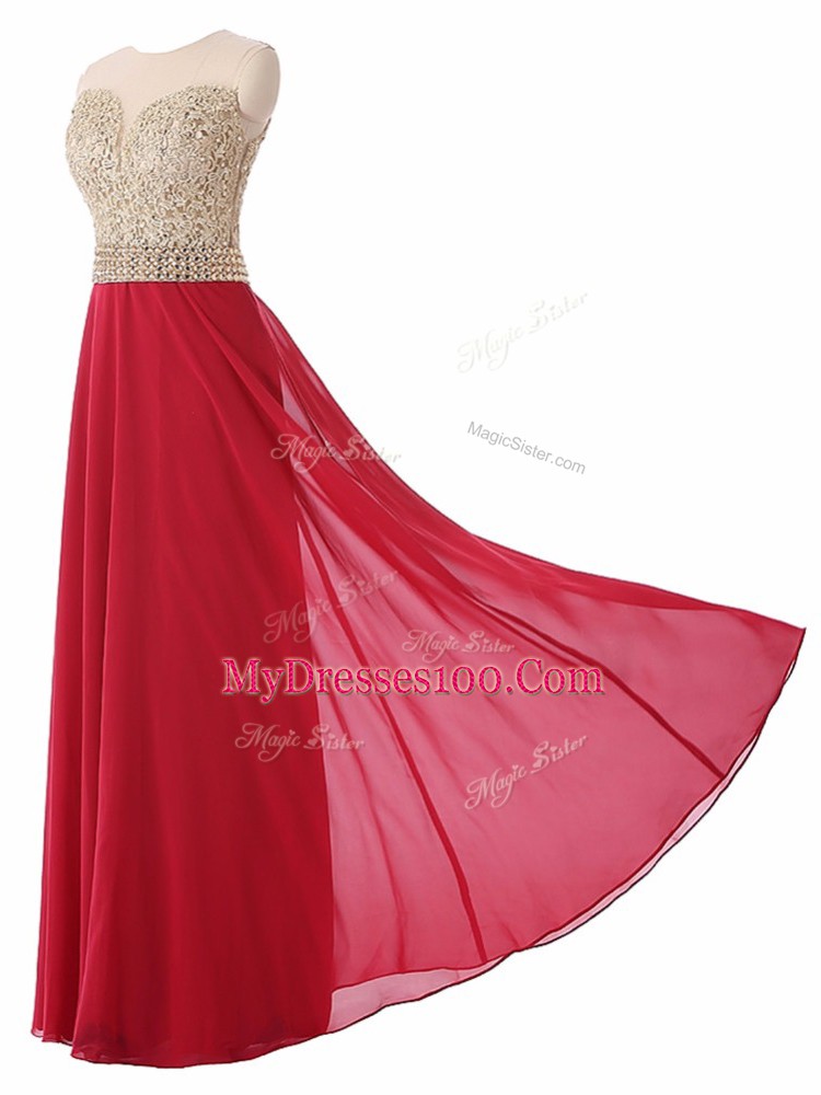 Scoop Sleeveless Chiffon Quinceanera Court Dresses Beading Zipper