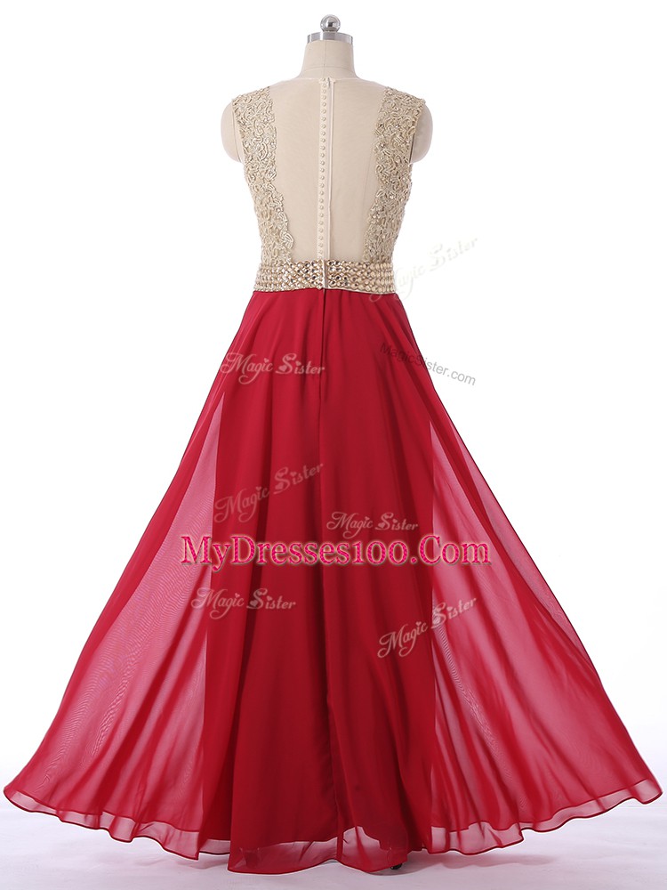 Scoop Sleeveless Chiffon Quinceanera Court Dresses Beading Zipper