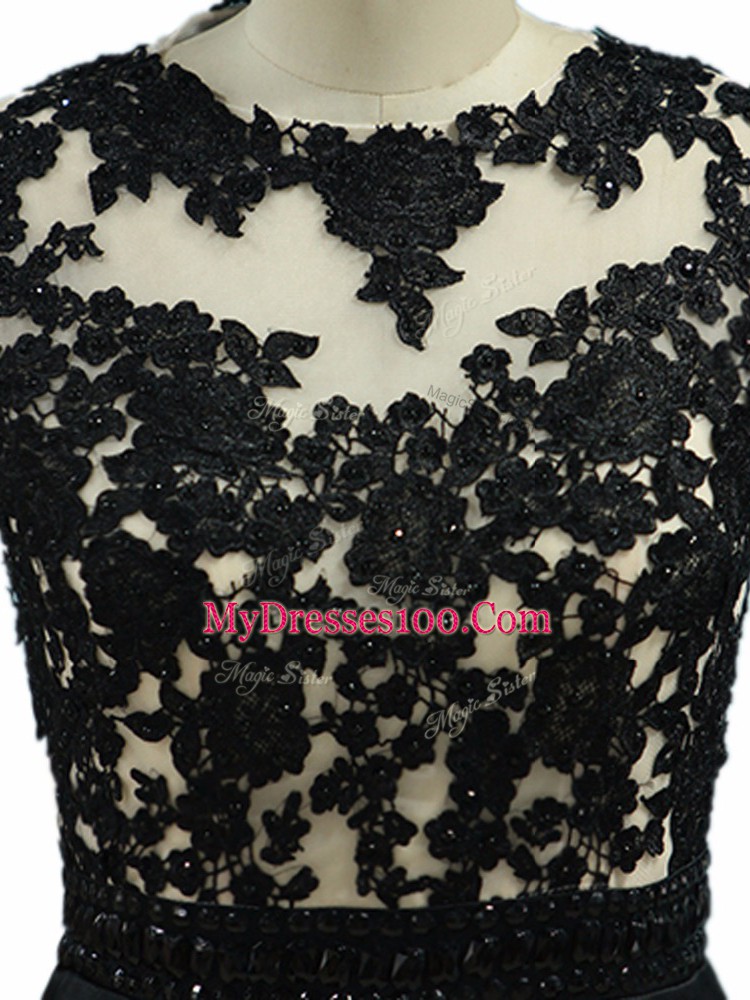Adorable Scoop Sleeveless Backless Prom Dress Black Taffeta