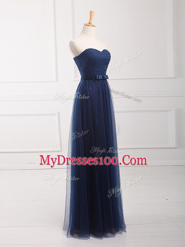 Hot Sale Navy Blue Sleeveless Tulle and Lace Lace Up Quinceanera Court Dresses for Prom and Party and Wedding Party