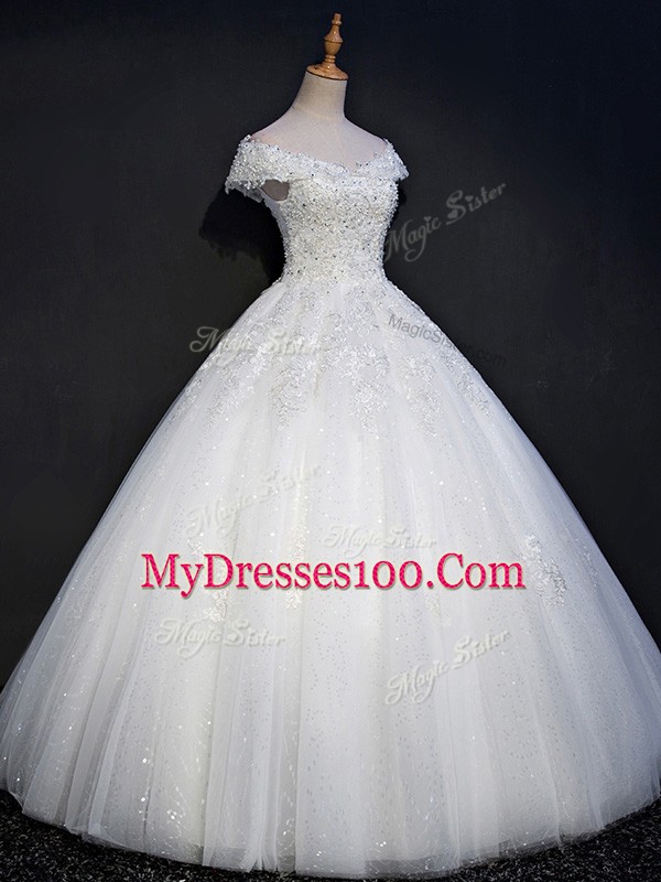 Amazing White Ball Gowns Beading Wedding Gown Lace Up Tulle Sleeveless Floor Length