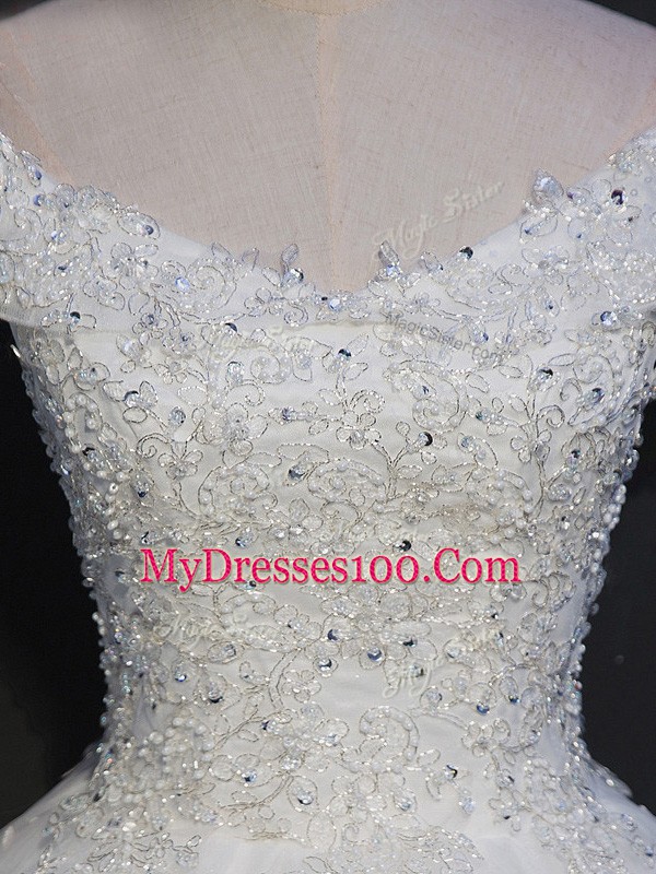 Amazing White Ball Gowns Beading Wedding Gown Lace Up Tulle Sleeveless Floor Length