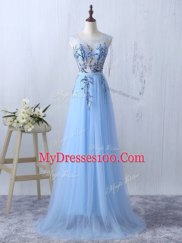 Colorful Scoop Sleeveless Side Zipper Quinceanera Dama Dress Light Blue Tulle
