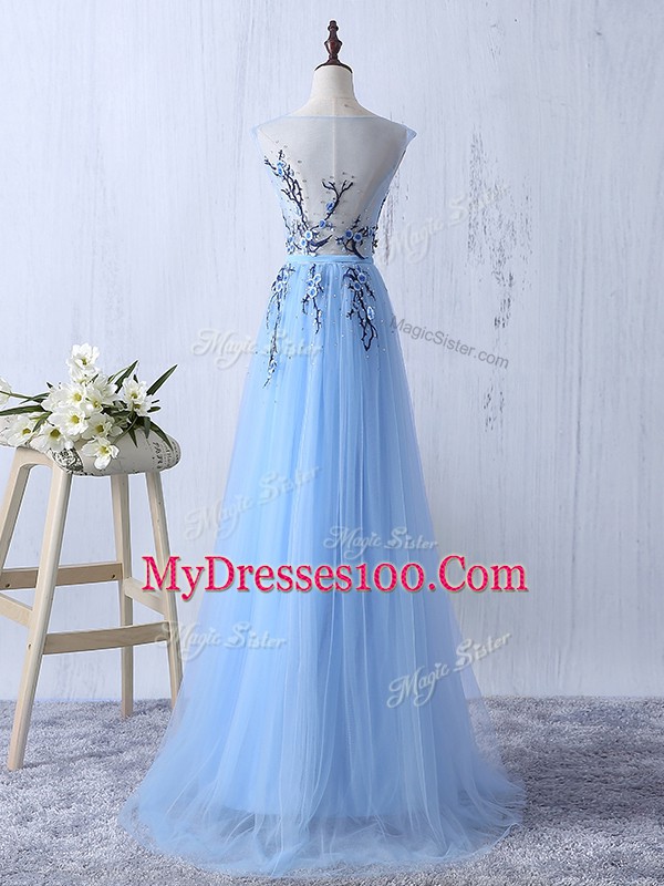 Colorful Scoop Sleeveless Side Zipper Quinceanera Dama Dress Light Blue Tulle