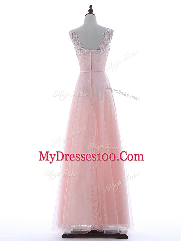 Tulle Short Sleeves Floor Length Dress for Prom and Beading and Lace