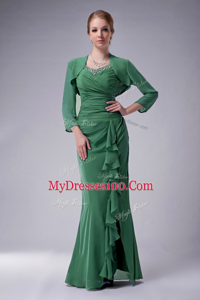 Wonderful Sleeveless Floor Length Beading Zipper Mother Of The Bride Dress with Green