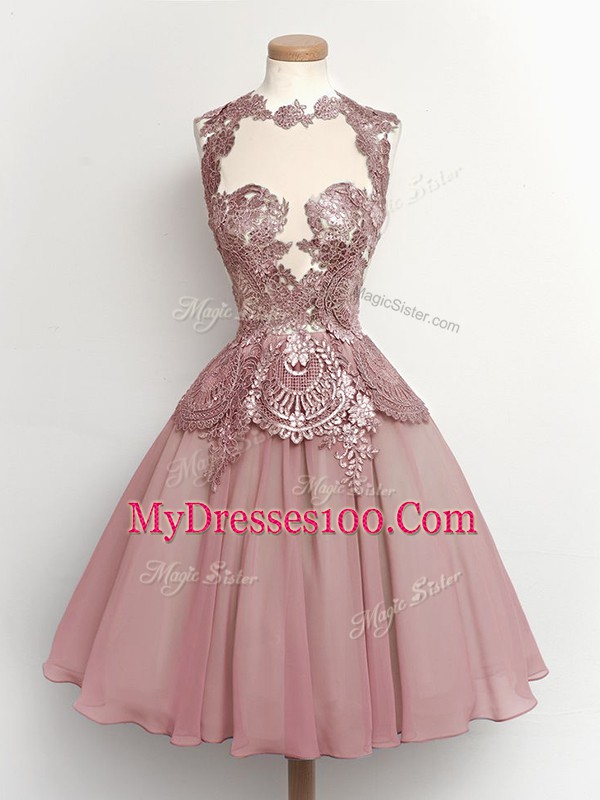 Fantastic Grey Quinceanera Court of Honor Dress Party and Wedding Party with Lace High-neck Sleeveless Lace Up