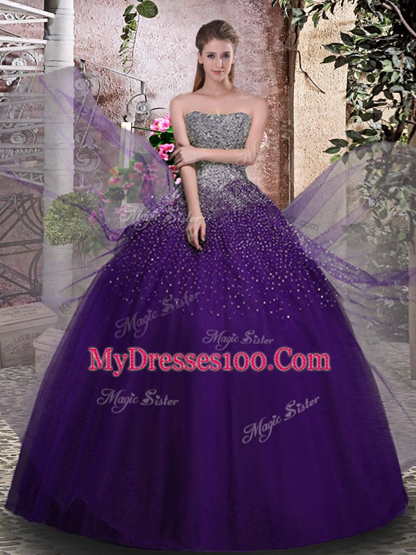 Sleeveless Lace Up Floor Length Beading Sweet 16 Quinceanera Dress