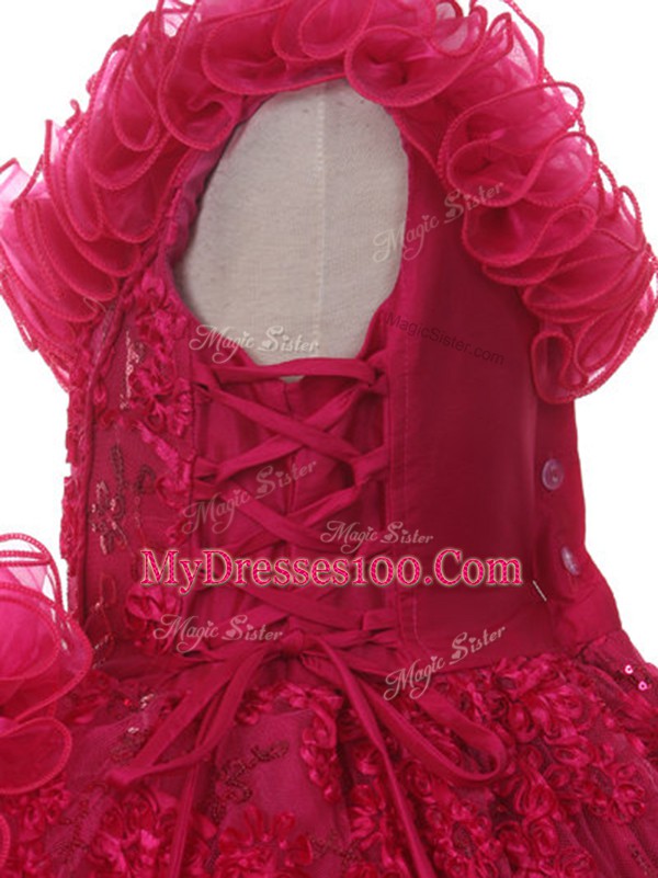 Cute Purple Sleeveless Organza Lace Up Little Girls Pageant Gowns for Wedding Party