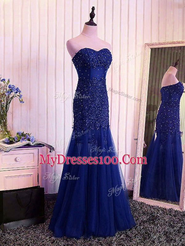 Sweetheart Sleeveless Lace Up Evening Dress Royal Blue Tulle