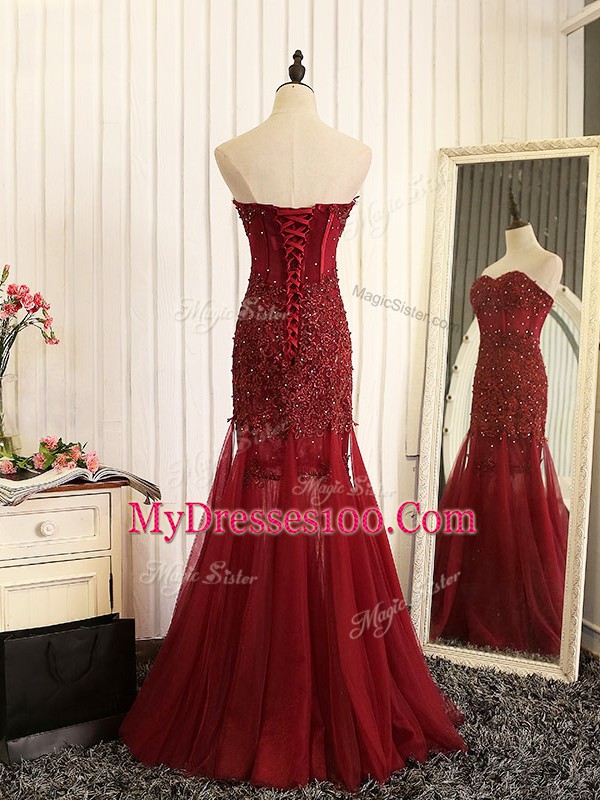 Sweetheart Sleeveless Lace Up Evening Dress Royal Blue Tulle