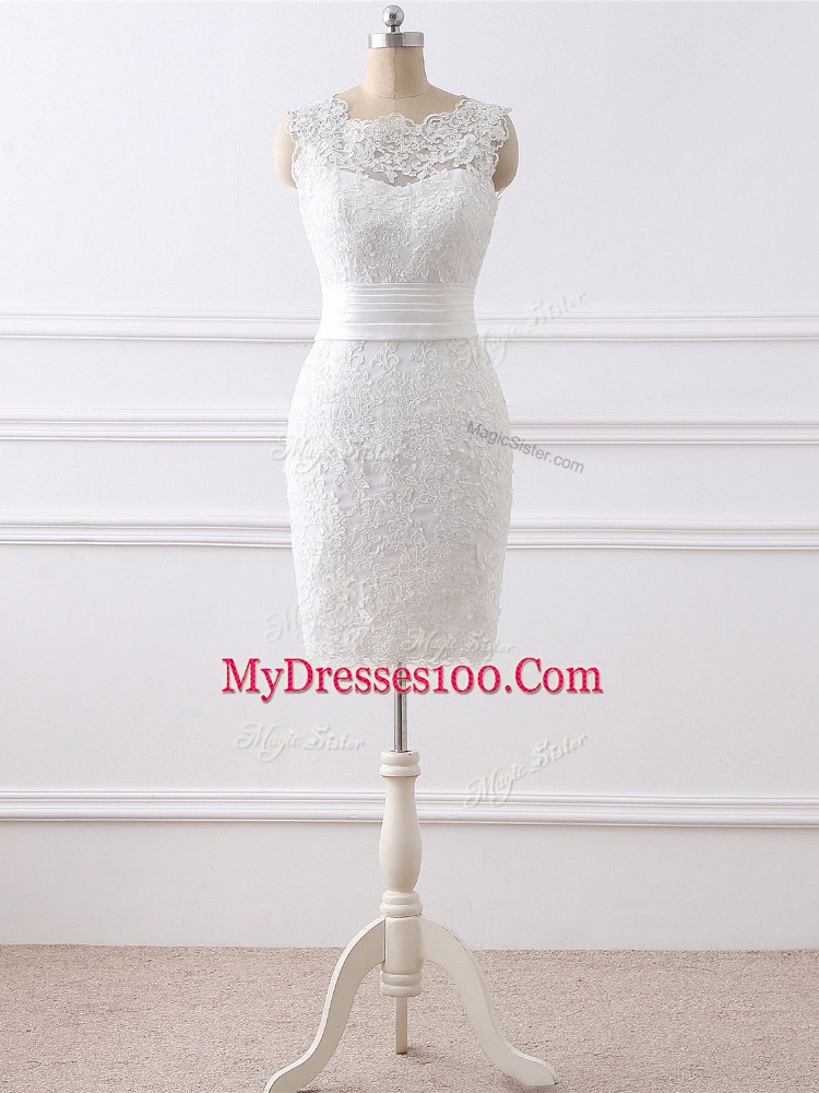 Clearance Scoop Sleeveless Tulle Wedding Dresses Lace Brush Train Zipper