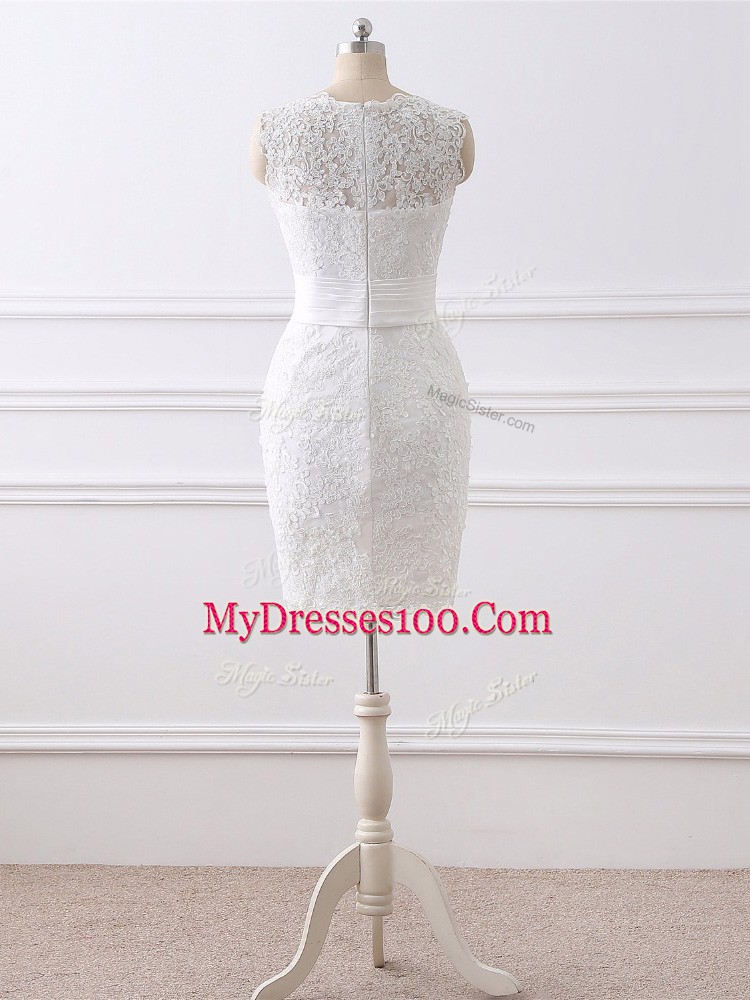 Clearance Scoop Sleeveless Tulle Wedding Dresses Lace Brush Train Zipper