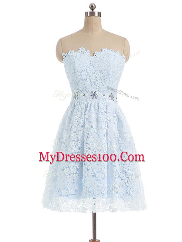 Discount Light Blue Zipper Sweetheart Beading and Lace and Appliques Dress for Prom Lace Sleeveless