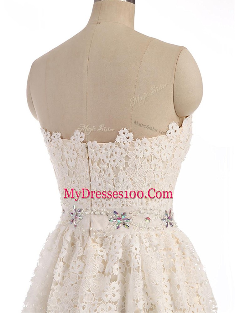 Discount Light Blue Zipper Sweetheart Beading and Lace and Appliques Dress for Prom Lace Sleeveless
