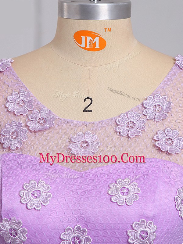 Lilac Lace Lace Up Bridesmaid Dress Sleeveless Mini Length Appliques and Belt