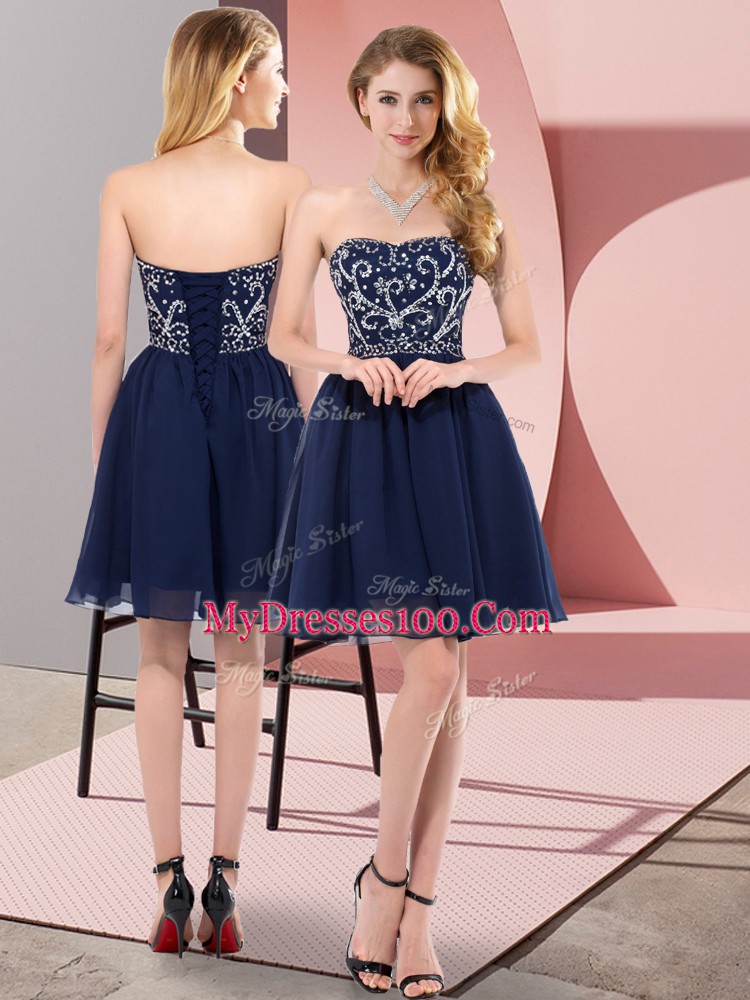 Mini Length Navy Blue Glitz Pageant Dress Sweetheart Sleeveless Lace Up