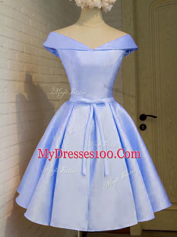 Sweet Knee Length A-line Cap Sleeves Lavender Wedding Guest Dresses Lace Up