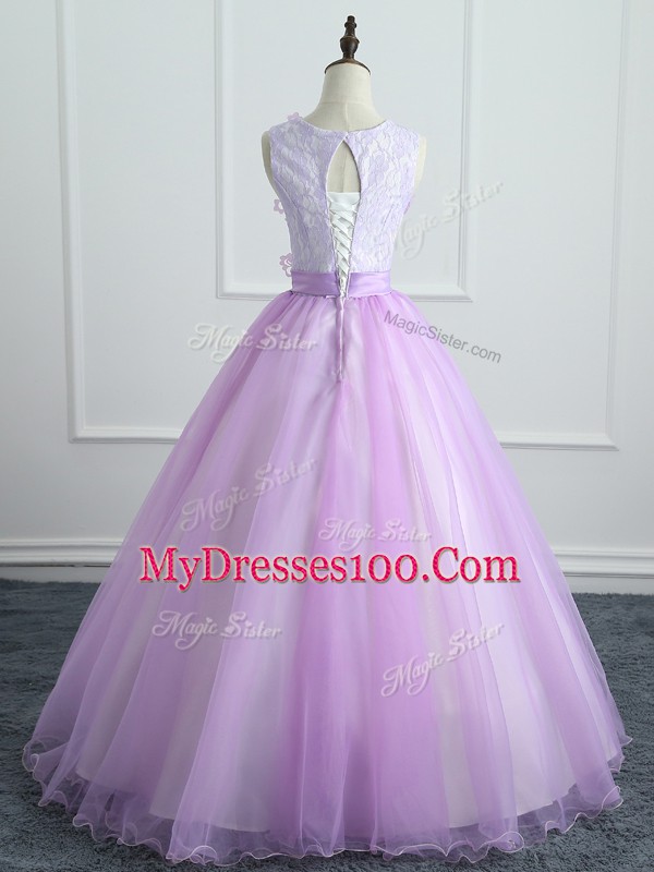 Sleeveless Lace Up Floor Length Lace and Appliques and Bowknot Vestidos de Quinceanera