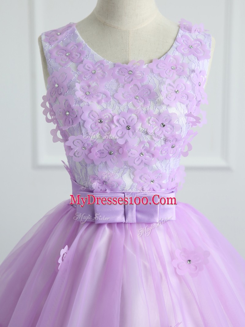 Sleeveless Lace Up Floor Length Lace and Appliques and Bowknot Vestidos de Quinceanera