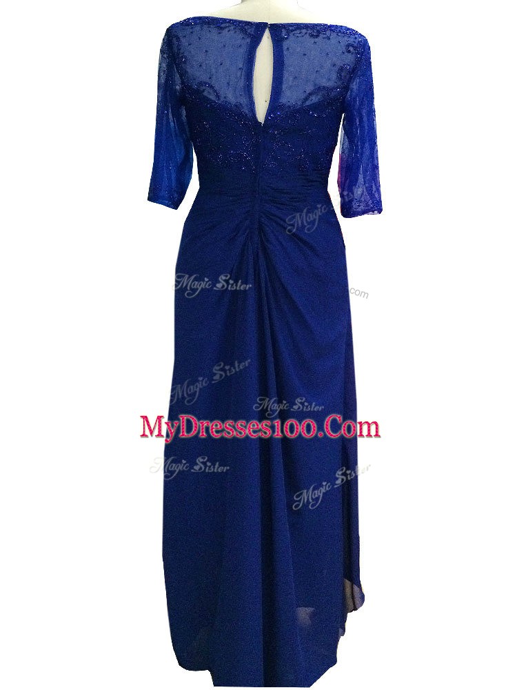 Royal Blue Column/Sheath Chiffon V-neck Sleeveless Beading Floor Length Zipper Mother Of The Bride Dress