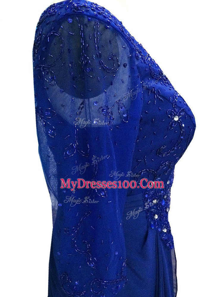 Royal Blue Column/Sheath Chiffon V-neck Sleeveless Beading Floor Length Zipper Mother Of The Bride Dress