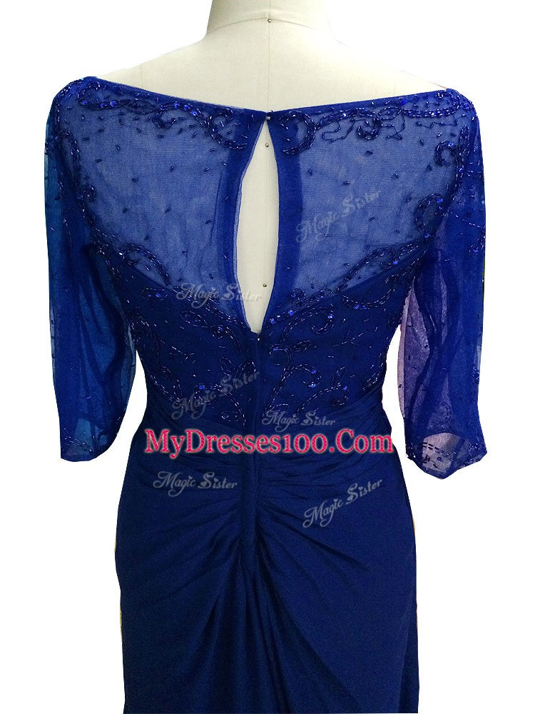 Royal Blue Column/Sheath Chiffon V-neck Sleeveless Beading Floor Length Zipper Mother Of The Bride Dress