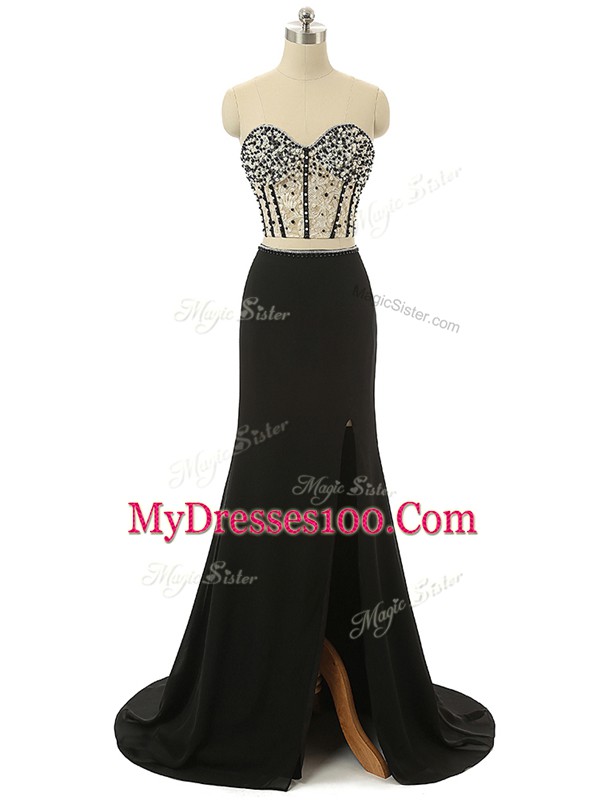 Excellent Two Pieces Sleeveless Black Womens Party Dresses Brush Train Zipper