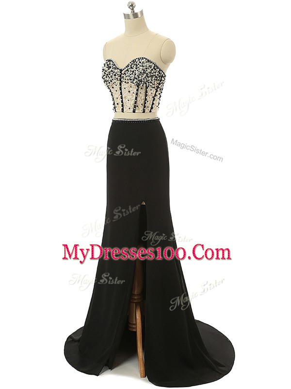 Excellent Two Pieces Sleeveless Black Womens Party Dresses Brush Train Zipper