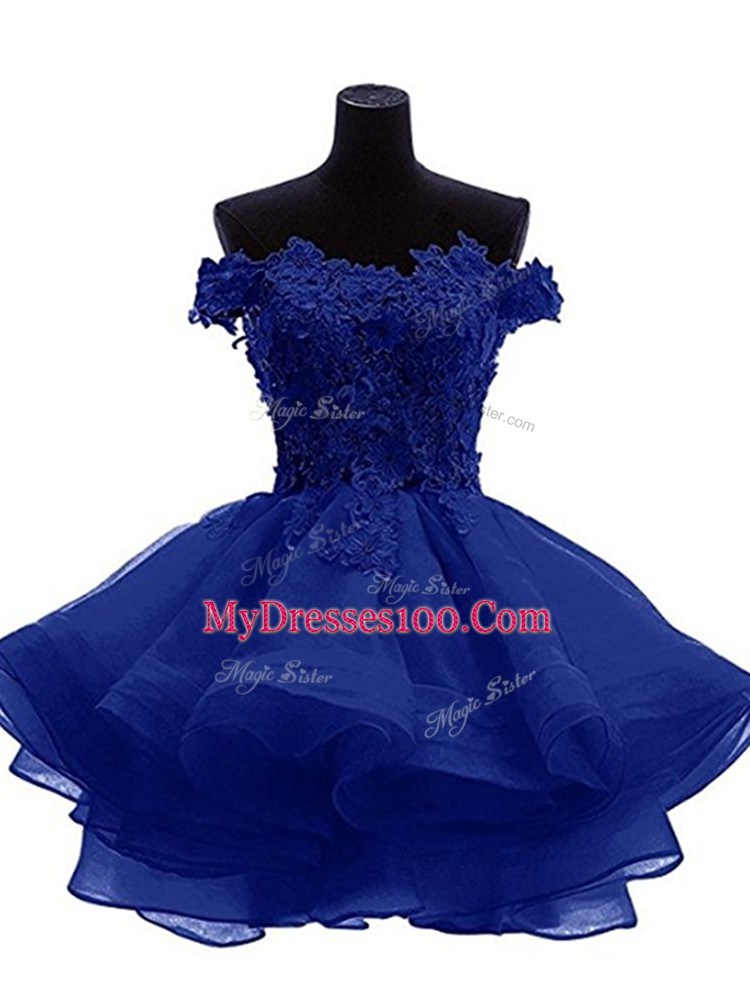 Edgy Mini Length Zipper Party Dress for Girls Royal Blue for Prom and Party and Sweet 16 with Beading and Lace and Appliques and Ruffles