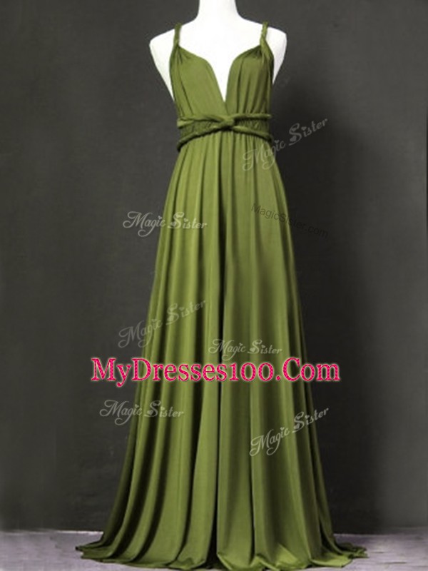Top Selling Sleeveless Criss Cross Floor Length Ruching Bridesmaid Gown