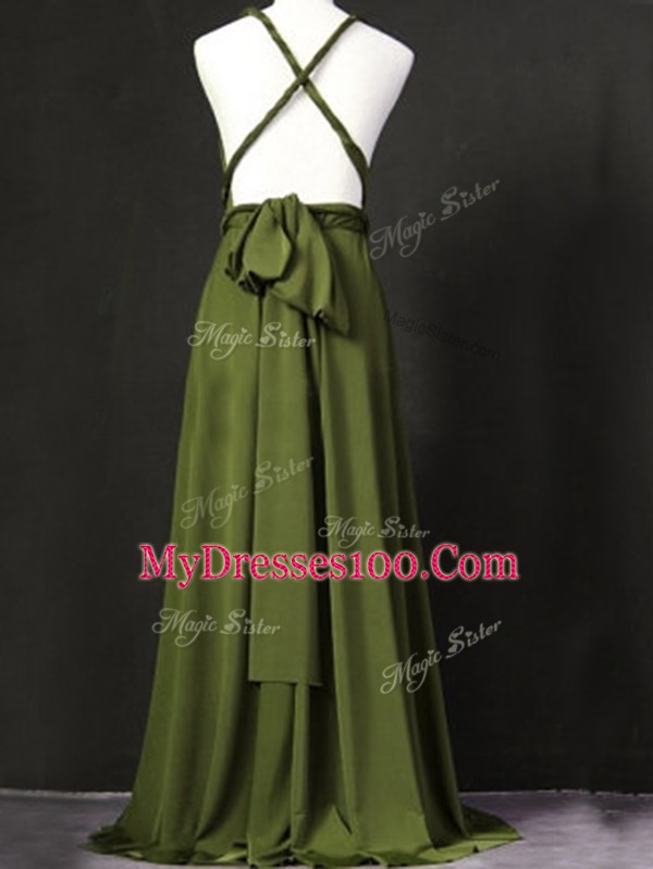 Top Selling Sleeveless Criss Cross Floor Length Ruching Bridesmaid Gown