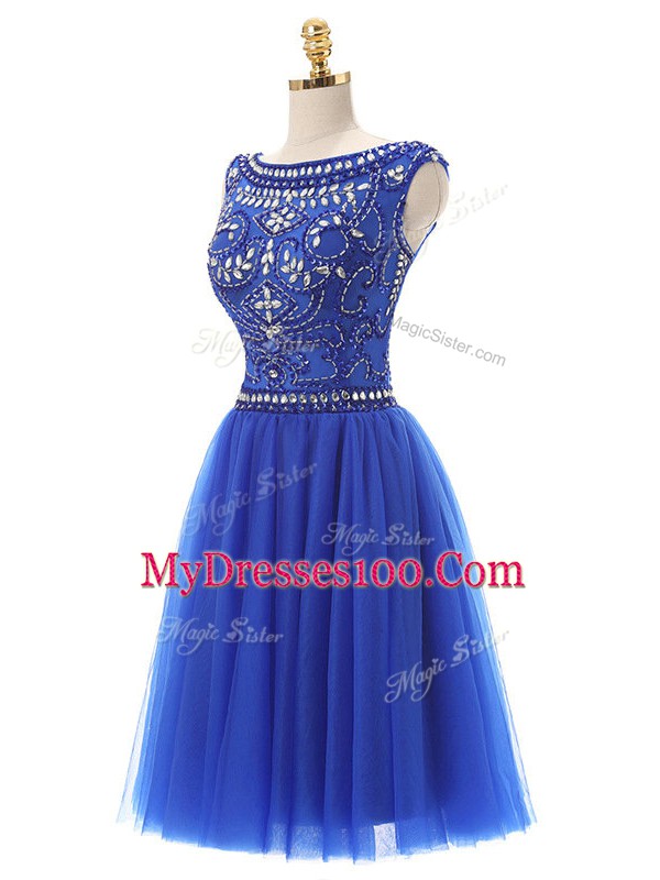 Royal Blue Zipper Scoop Beading Homecoming Dress Tulle Sleeveless