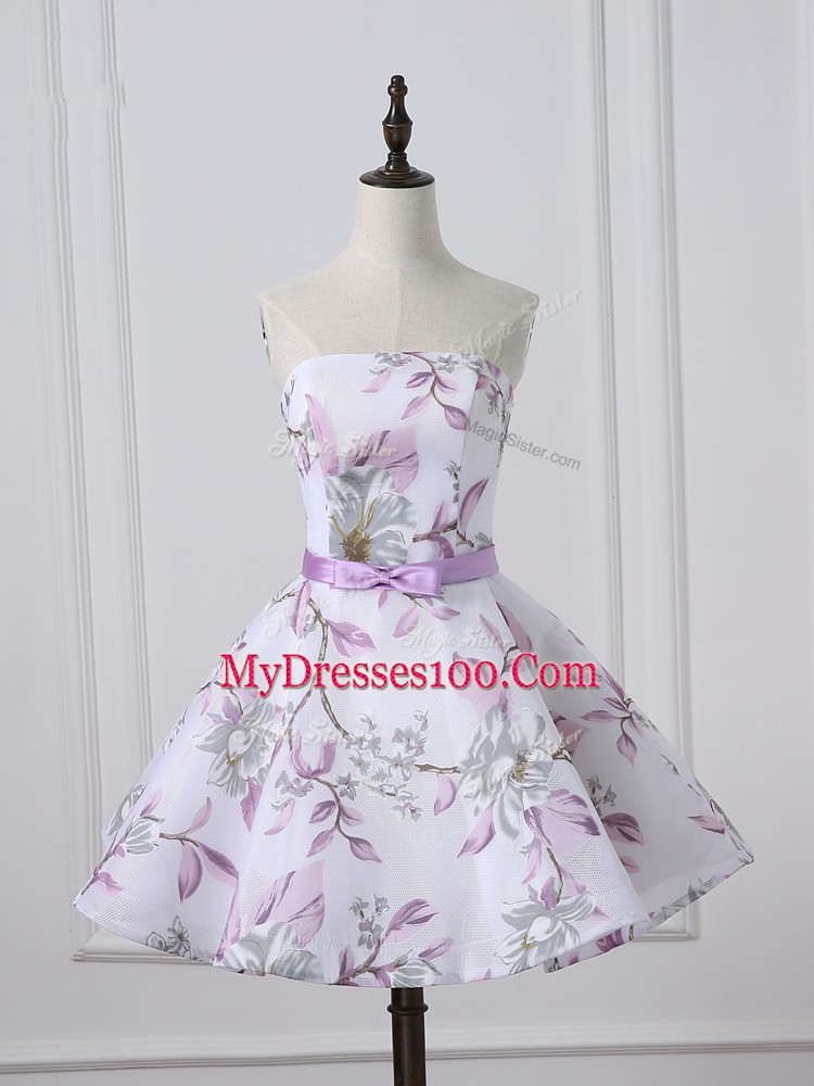 Printed Sleeveless Mini Length Cocktail Dresses and Belt