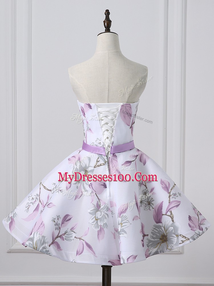 Printed Sleeveless Mini Length Cocktail Dresses and Belt