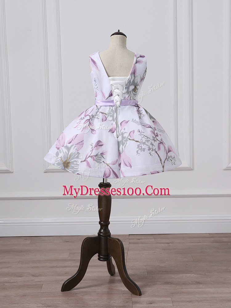 Printed Sleeveless Mini Length Cocktail Dresses and Belt