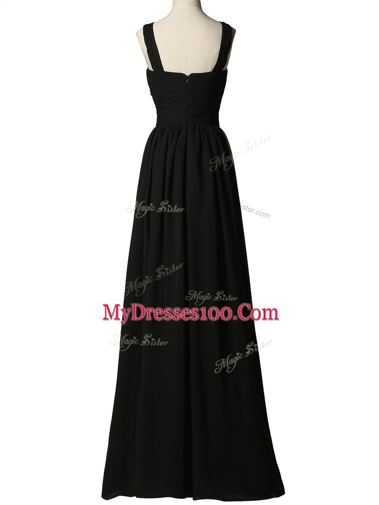 Sweet Sleeveless Chiffon Floor Length Zipper Court Dresses for Sweet 16 in Black with Appliques