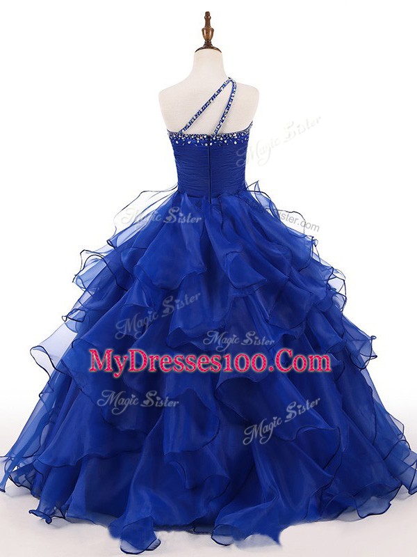 Sleeveless Zipper Floor Length Beading and Ruffles Girls Pageant Dresses