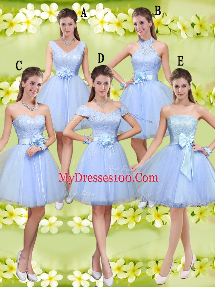 Lavender V-neck Lace Up Lace and Belt Wedding Party Dress Sleeveless