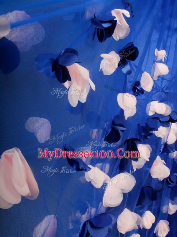 Romantic Tulle One Shoulder Sleeveless Side Zipper Beading and Hand Made Flower Prom Party Dress in Royal Blue