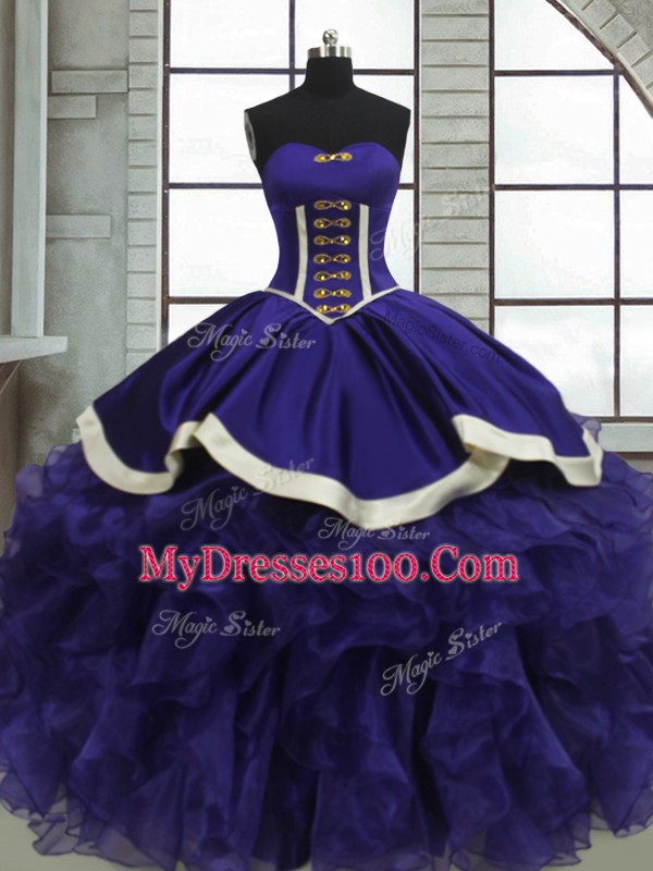 Latest Purple Sleeveless Organza Lace Up Quinceanera Dresses for Military Ball and Sweet 16 and Quinceanera
