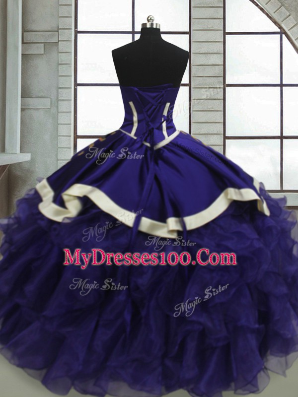 Latest Purple Sleeveless Organza Lace Up Quinceanera Dresses for Military Ball and Sweet 16 and Quinceanera