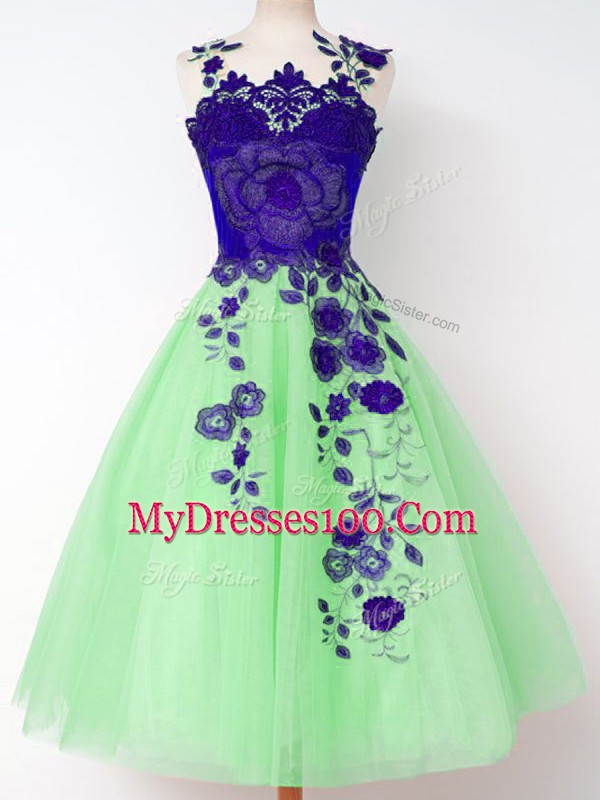Fitting Straps Sleeveless Lace Up Bridesmaid Gown Tulle