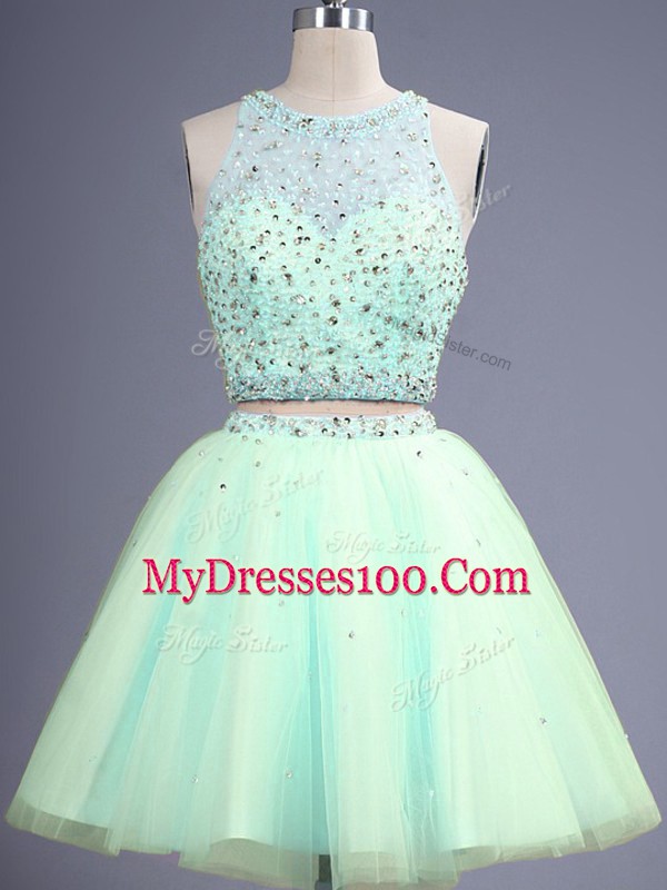 Apple Green Bridesmaid Dress Prom and Party and Wedding Party with Beading Scoop Sleeveless Lace Up